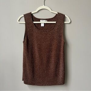 Vintage Sweater Tank Women's XL Chocolate Brown Gold Ribbed‎ Stretch Knit Fitted